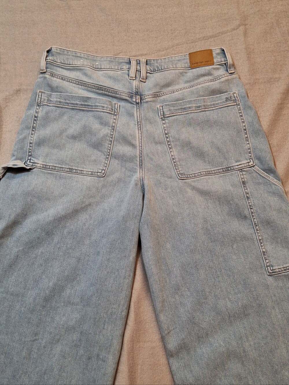 American Eagle Light Wash Super High Rise Baggy Wide Leg Jeans Wms 12 Regular - Picture 8 of 16